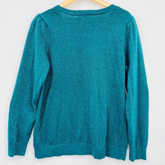 Adyson Parker Crewneck Metallic Knit Pullover in Peacock Teal, Sz 2X, Sparkle - Picture 3 of 11